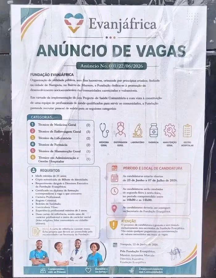 Diversas vagas aberta na Fundação Evanjáfrica