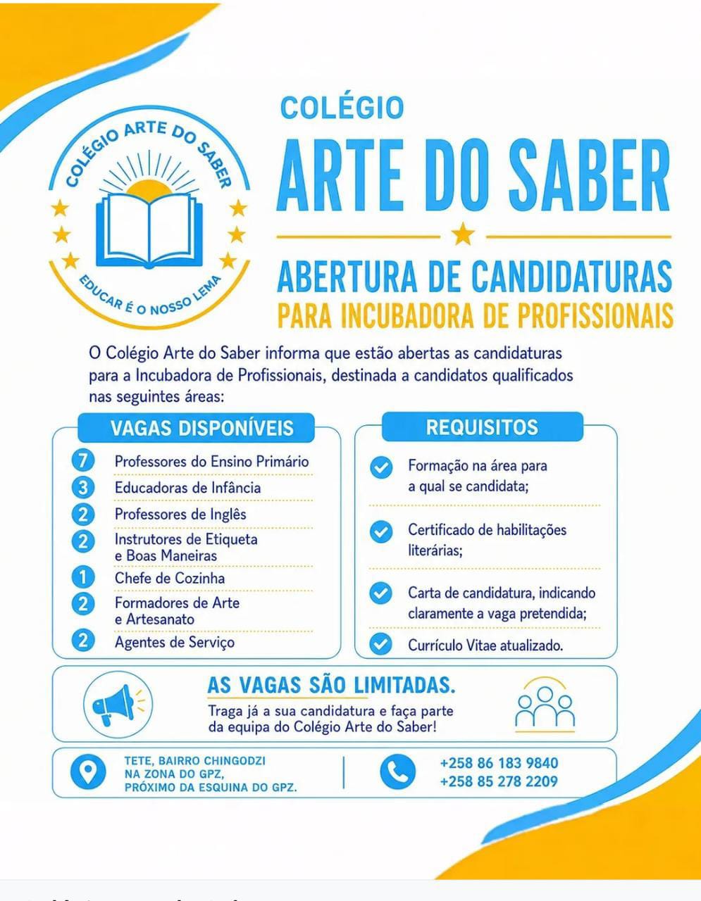 Vagas – (19) Professores no Colégio Arte Do Saber