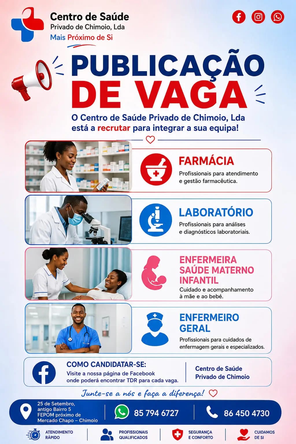 Vagas no Centro de Saúde Privado de Chimoio, Lda