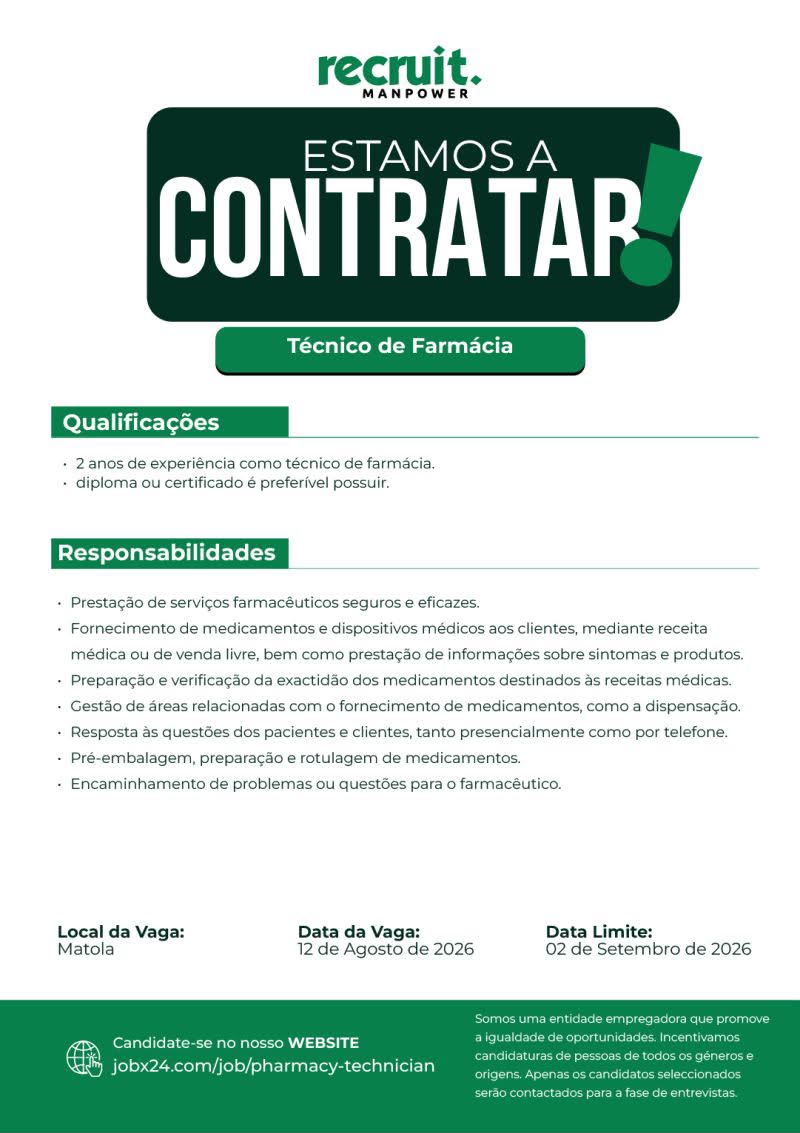 Vaga – Técnico de Farmácia | Recruit Manpower
